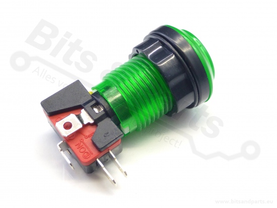 Drukcontact Arcade/Joystick transparant groen met verlichting 24,2mm